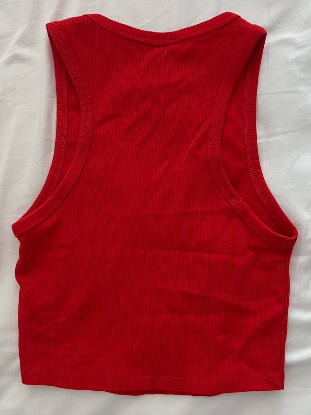 Women’s Red Ribbed Crop Tank Top - Picture 2 of 2